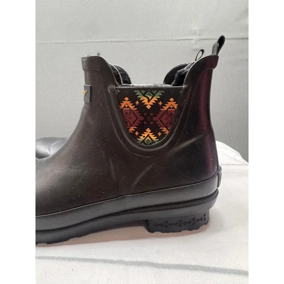 Pendleton Rain Boots Women Black Faux Fur Lined Southwestern Chelsea US 6 - Picture 2 of 10